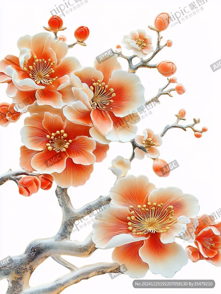 移门工笔画冰晶画梅花