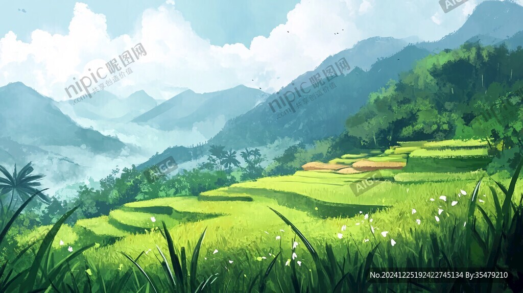 稻田风景插画