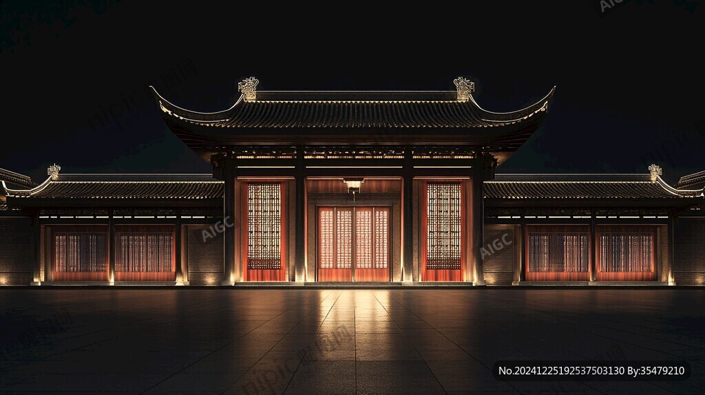 中式大门夜景