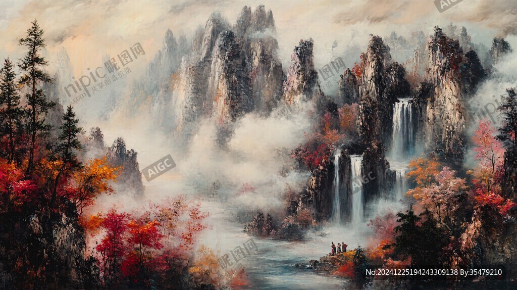 山水画油画手绘风景