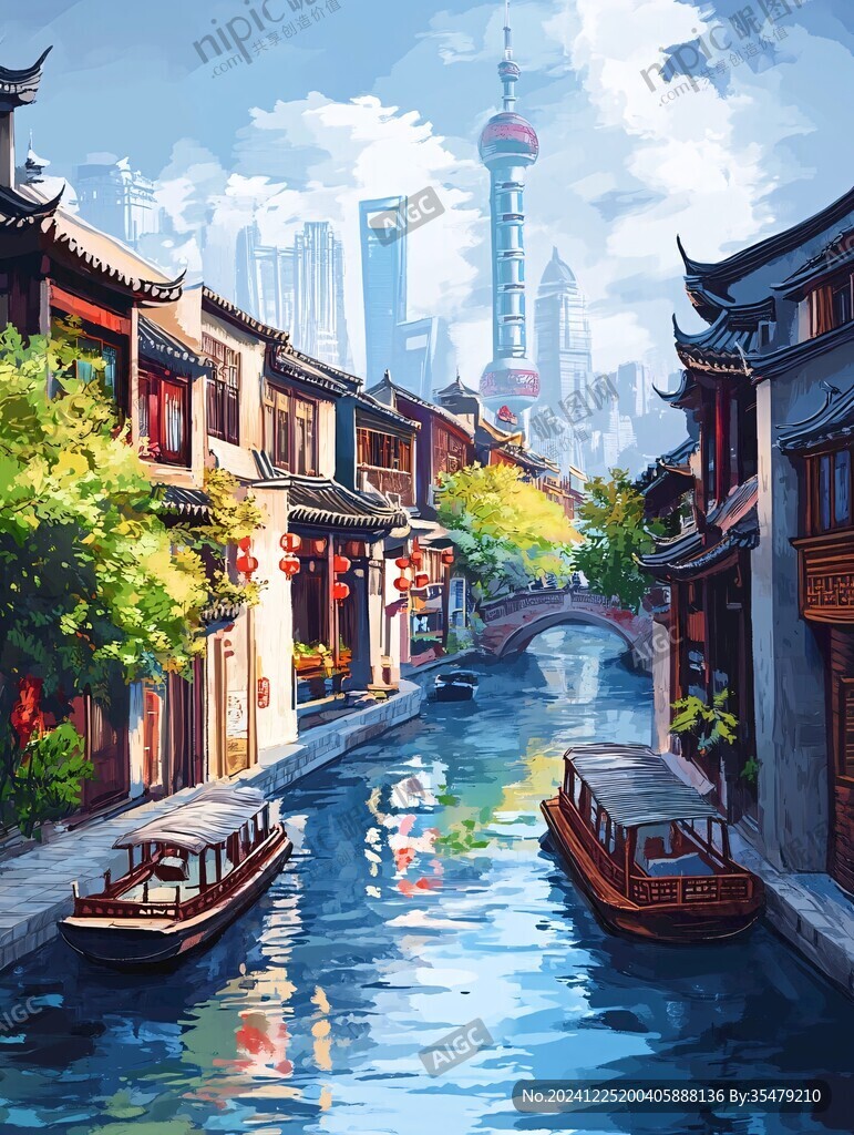 华东地区城市建筑插画