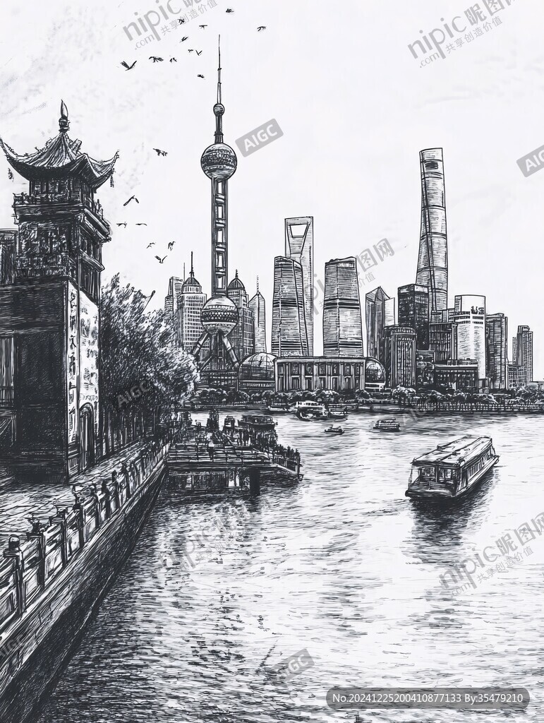 外滩钢笔画