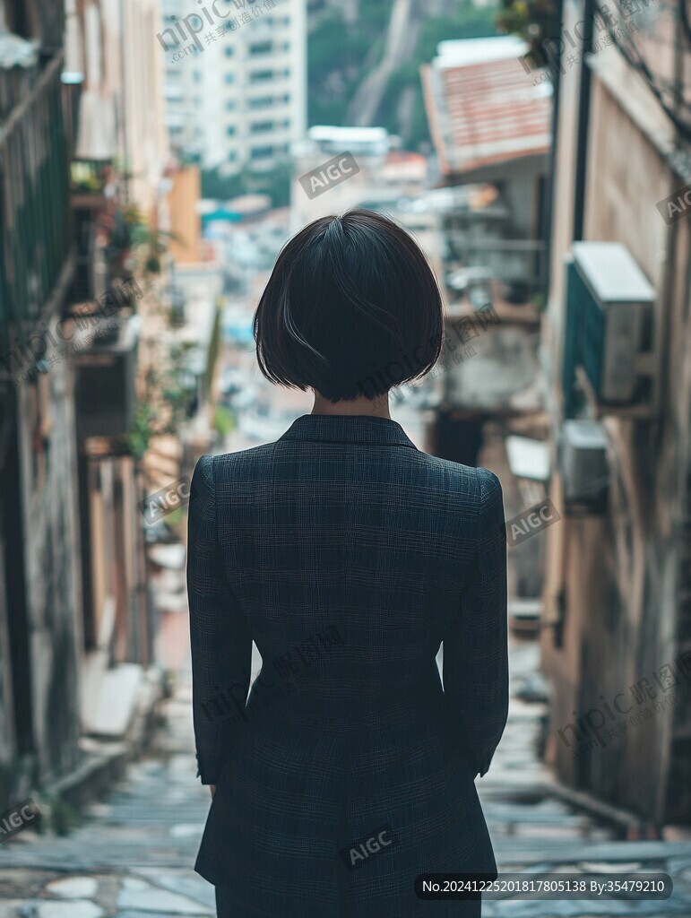 古城美女背影