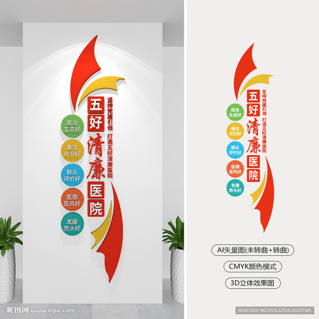竖版五好清廉医院文化墙