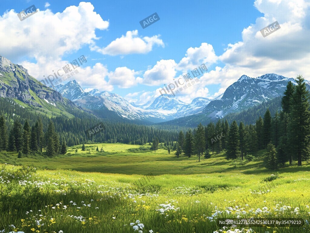蓝天白云山脉草地背景