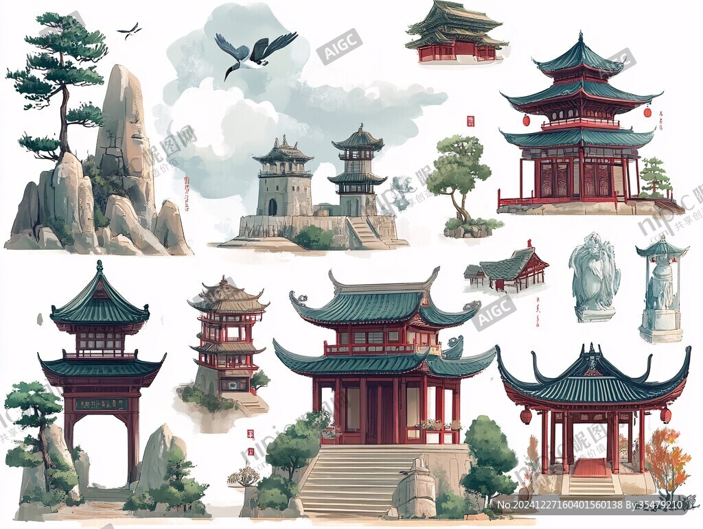 古风建筑物亭台楼阁