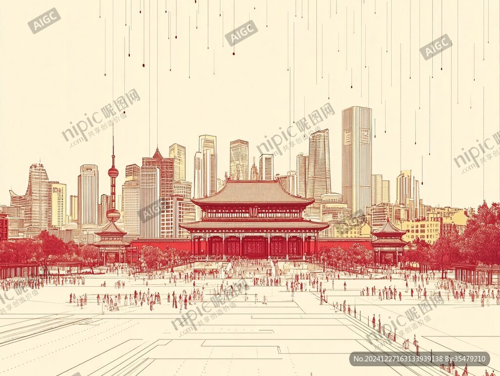 天府广场插画