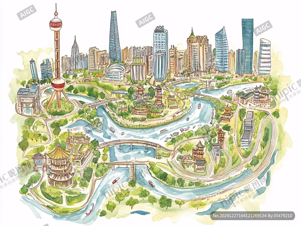 珠江上中游城市插画