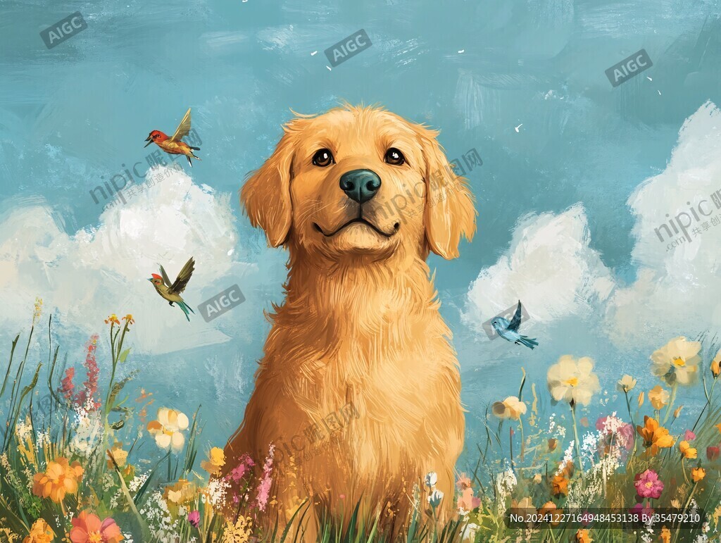 金毛犬插画