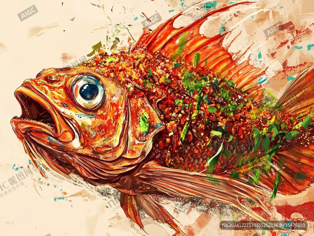 手绘糖醋鱼包装插画