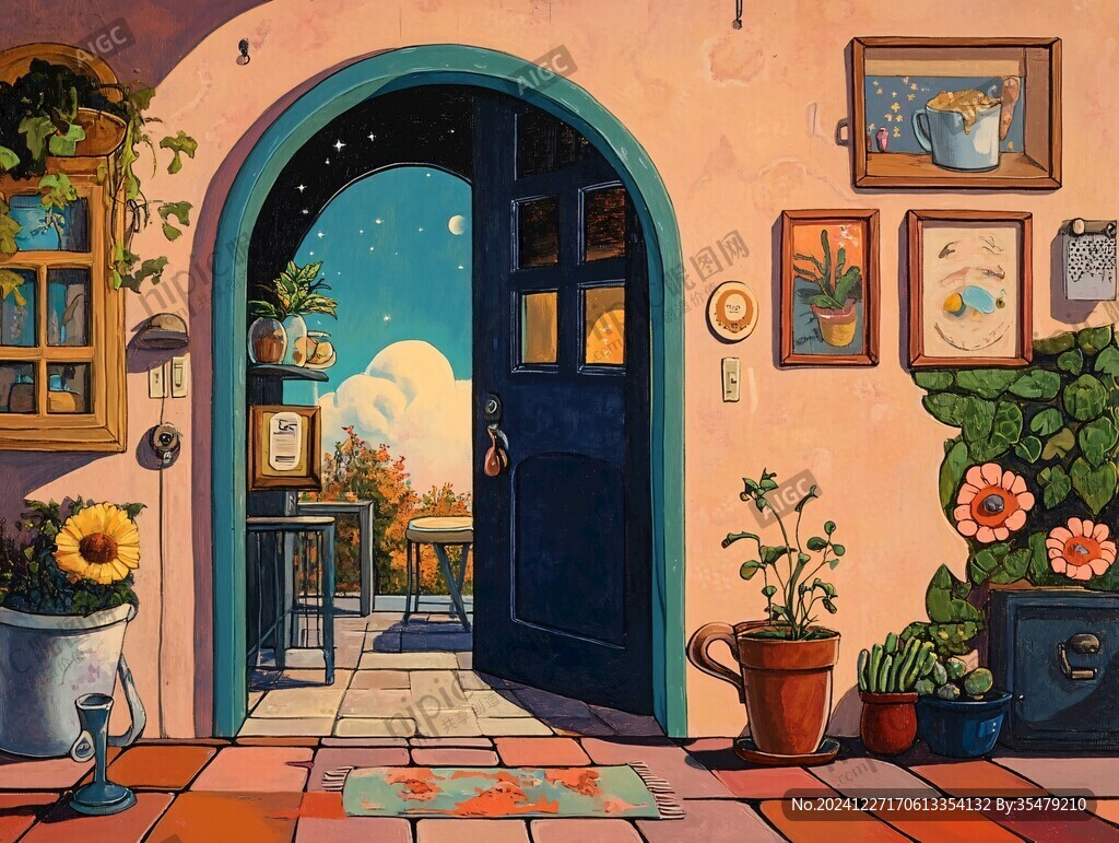 房屋门口插画