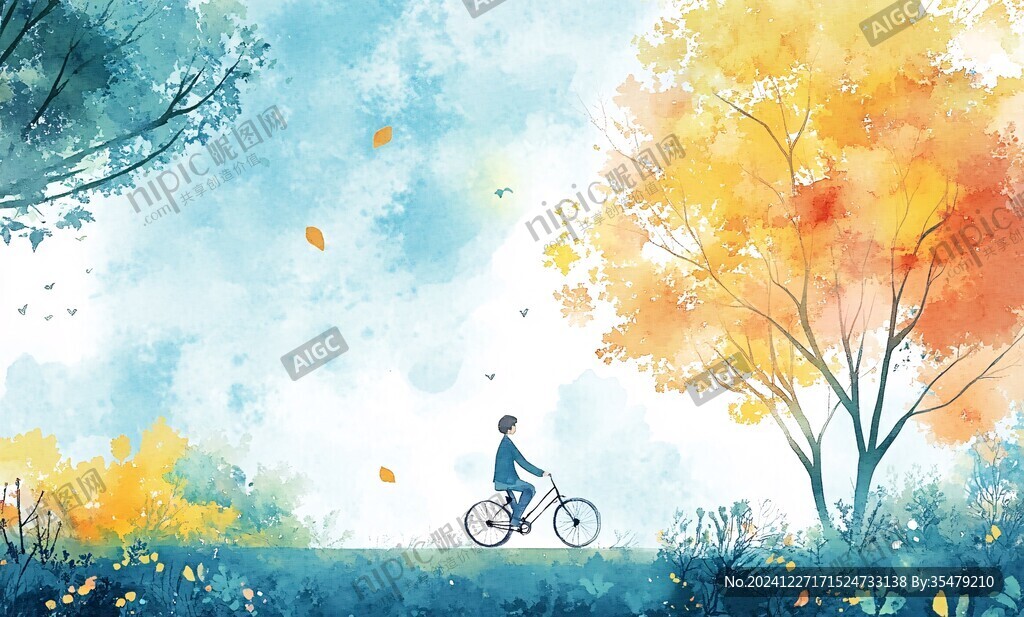 手绘秋季主题朦胧插画