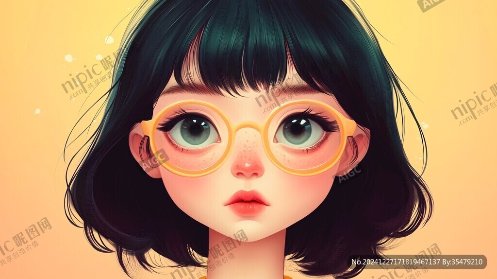 眼镜女孩插画
