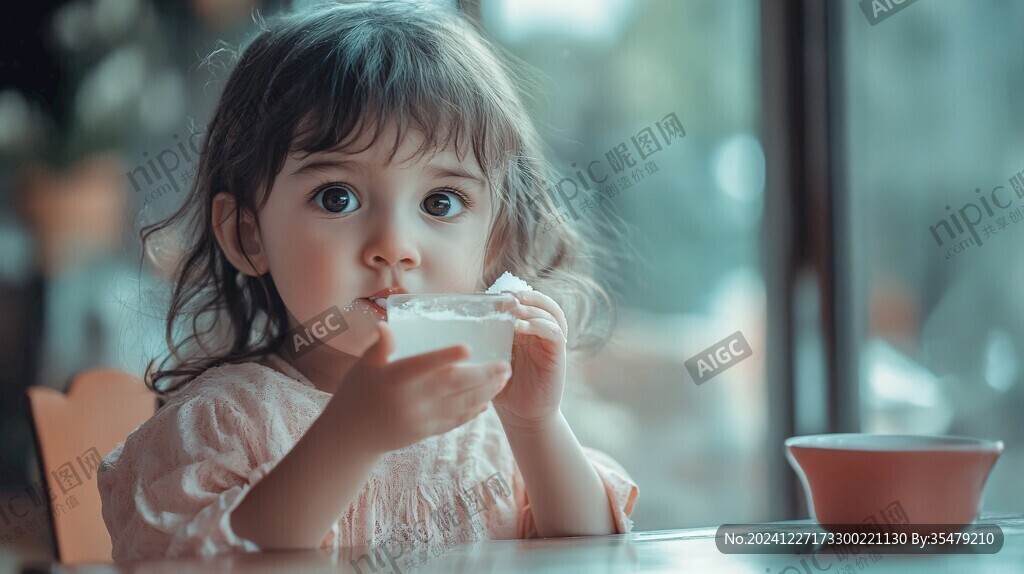 喝奶茶的小姑娘