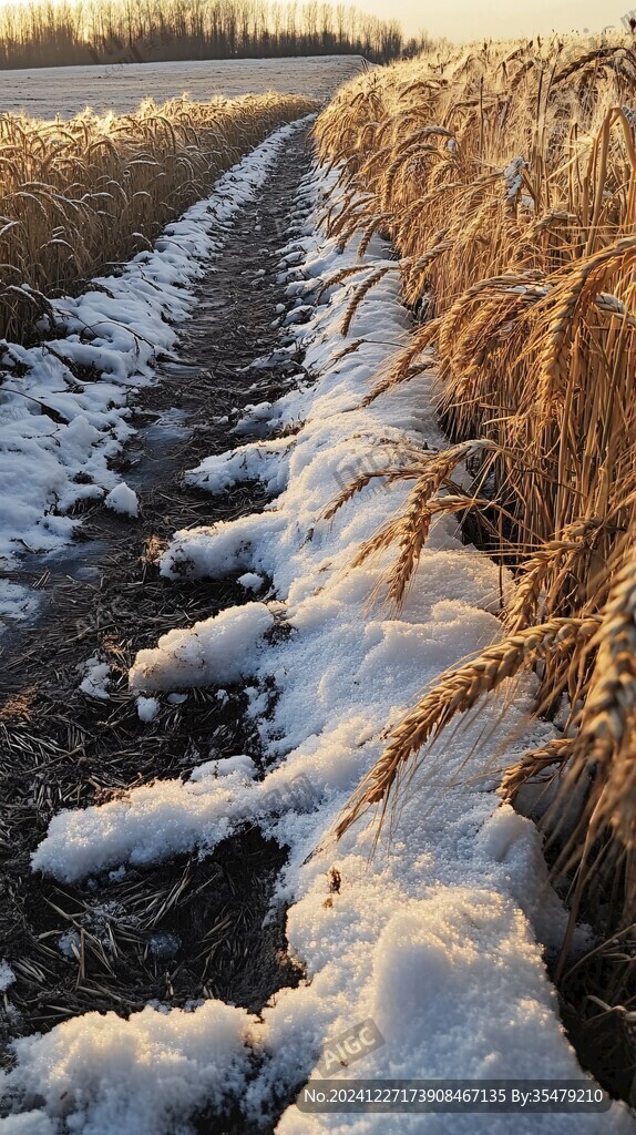 雪地光影芦苇荡