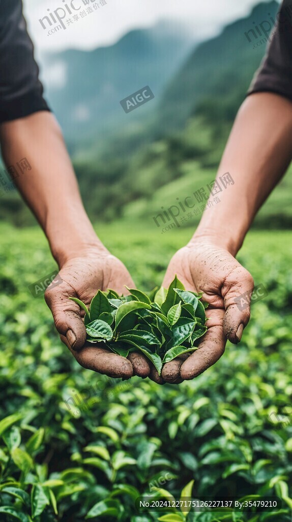 手捧新鲜茶叶