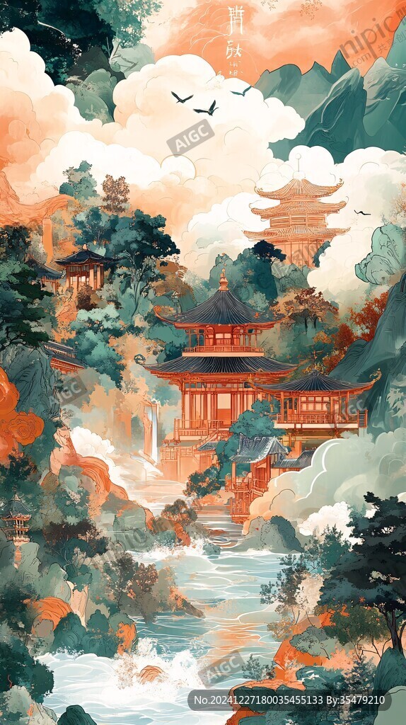 楼阁仙景插画
