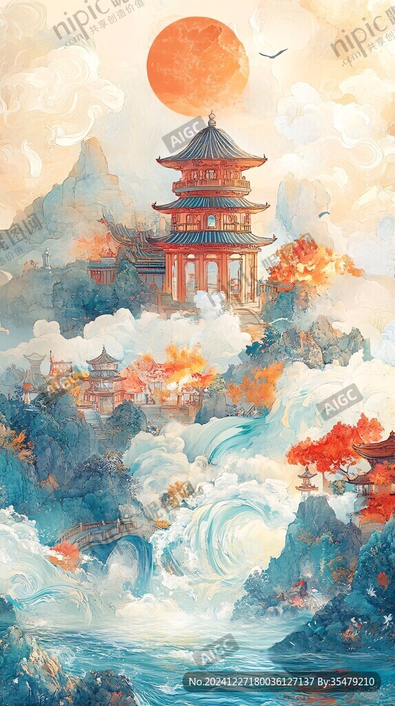 插画爱晚亭