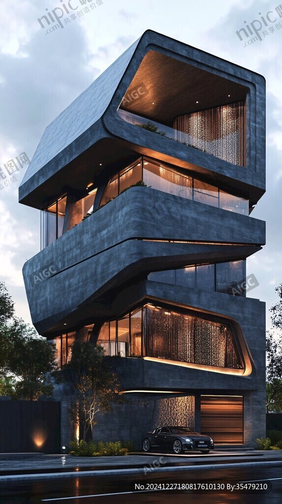 3d玻璃金属材质建筑