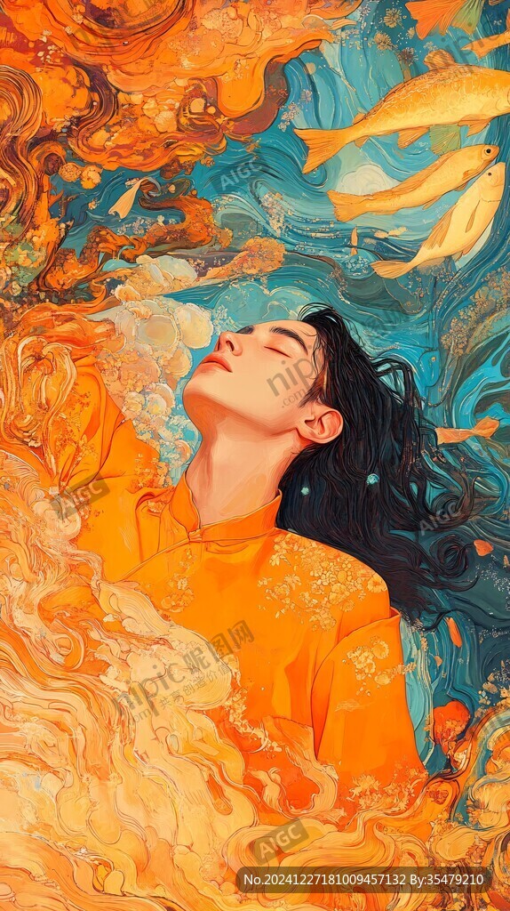 人物锦鲤插画