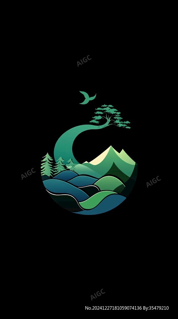 山水插画logo
