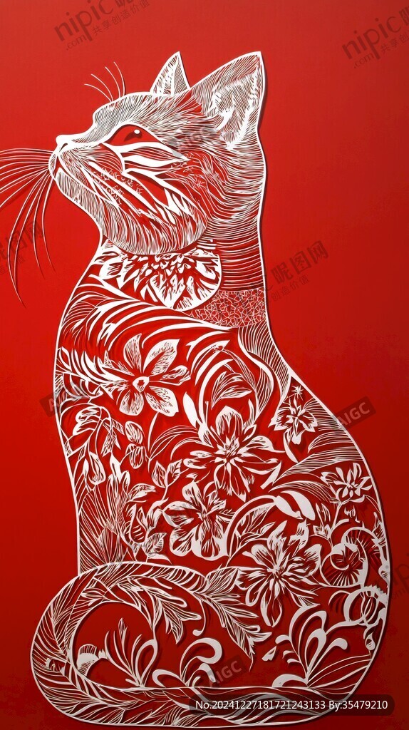 招财猫剪纸贴画
