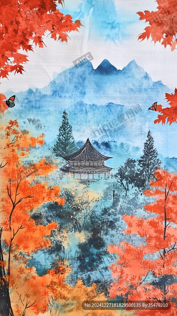 首尔彩绘山水水墨画
