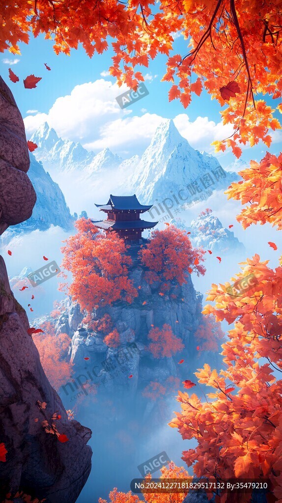 楼阁古风仙鹿仙景