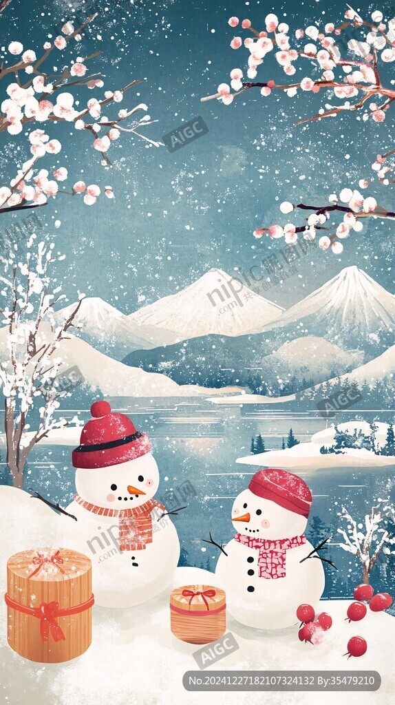 百花梅花桃花春节雪人