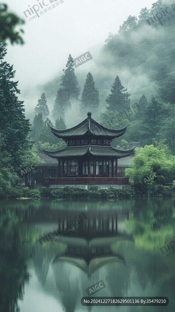 晨雾中的怀思亭