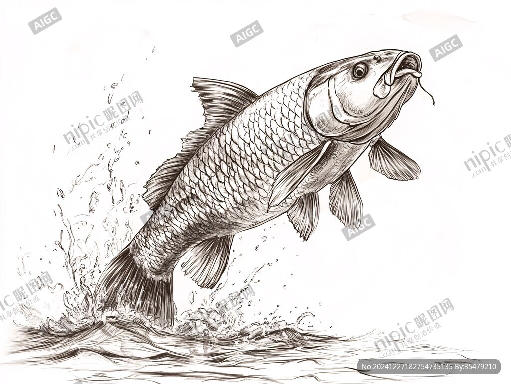 白描鲤鱼
