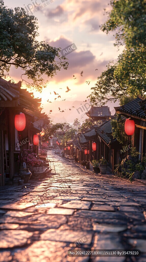 古街日落
