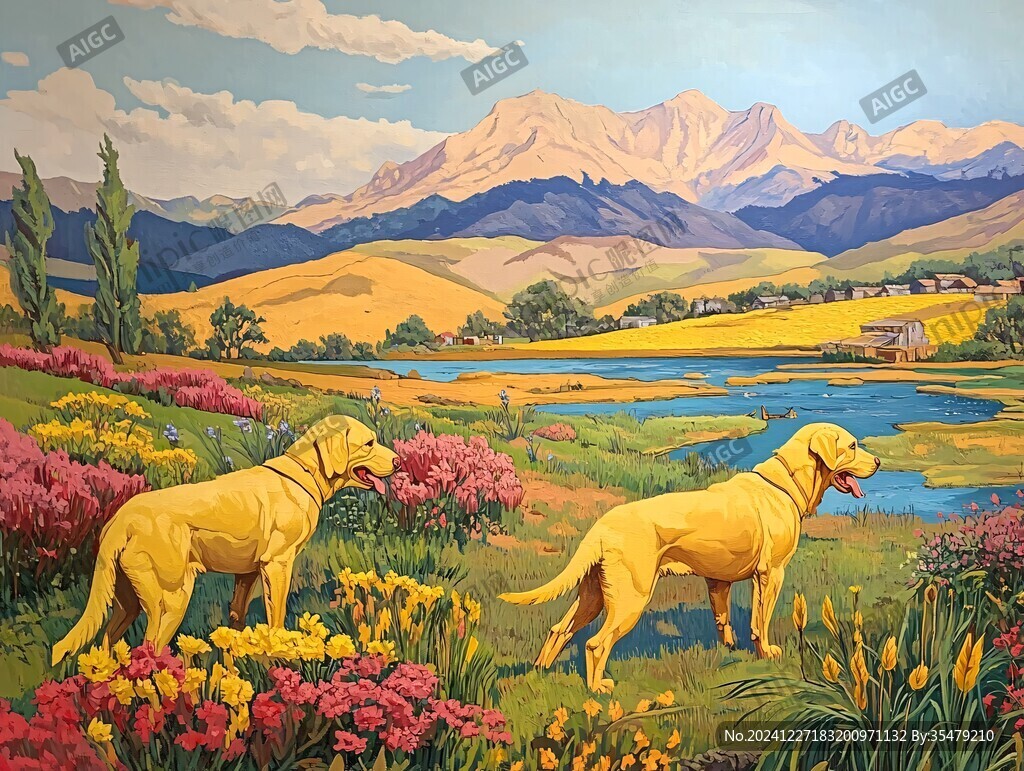 动物风景油画
