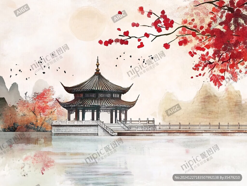 古风秋天景色插画