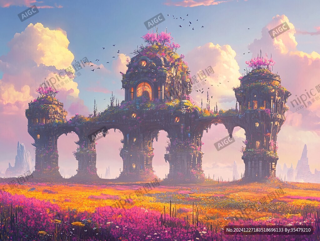 粉红色的超现实主义奇幻城堡