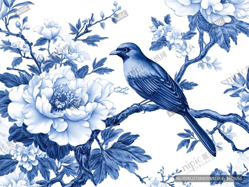 欧式手绘花鸟