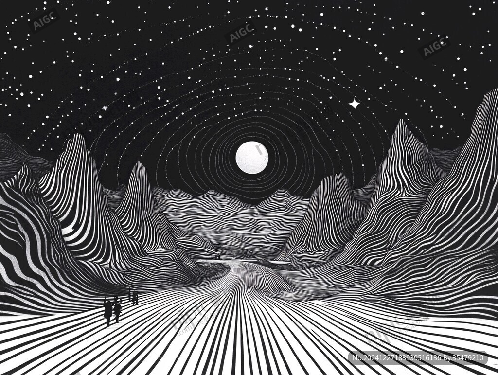 高端山水线包装插画