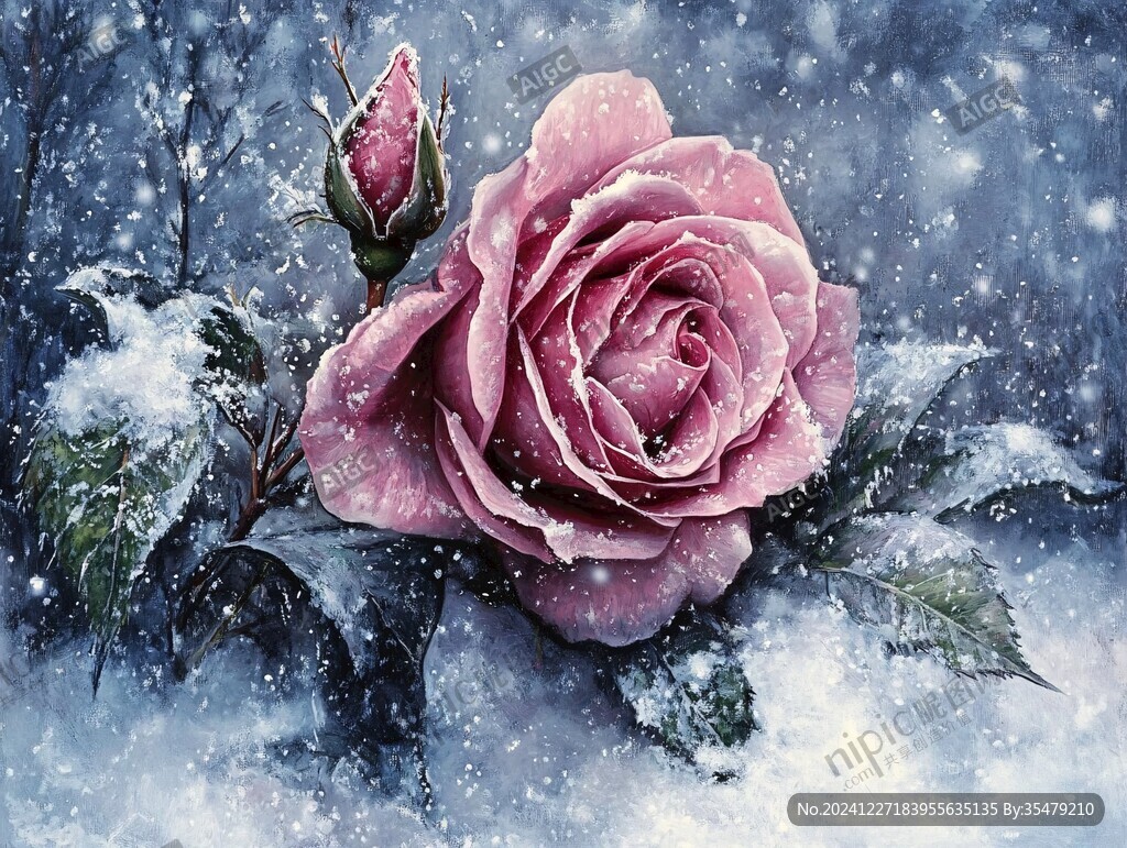 雪中玫瑰花
