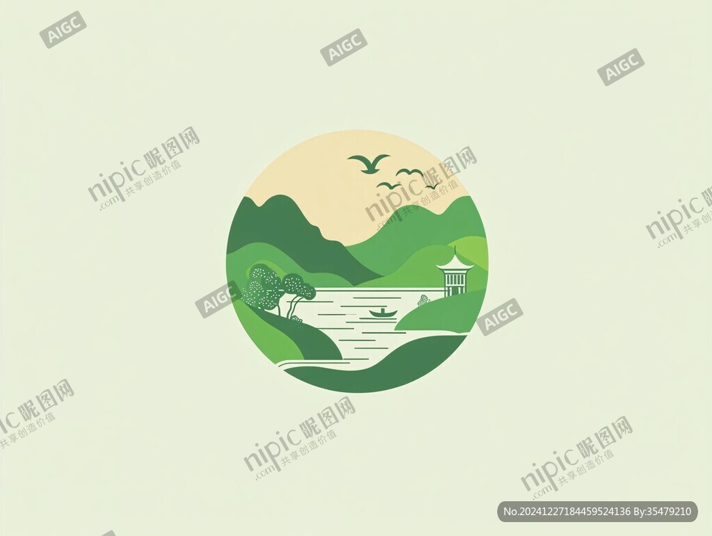 山水插画logo