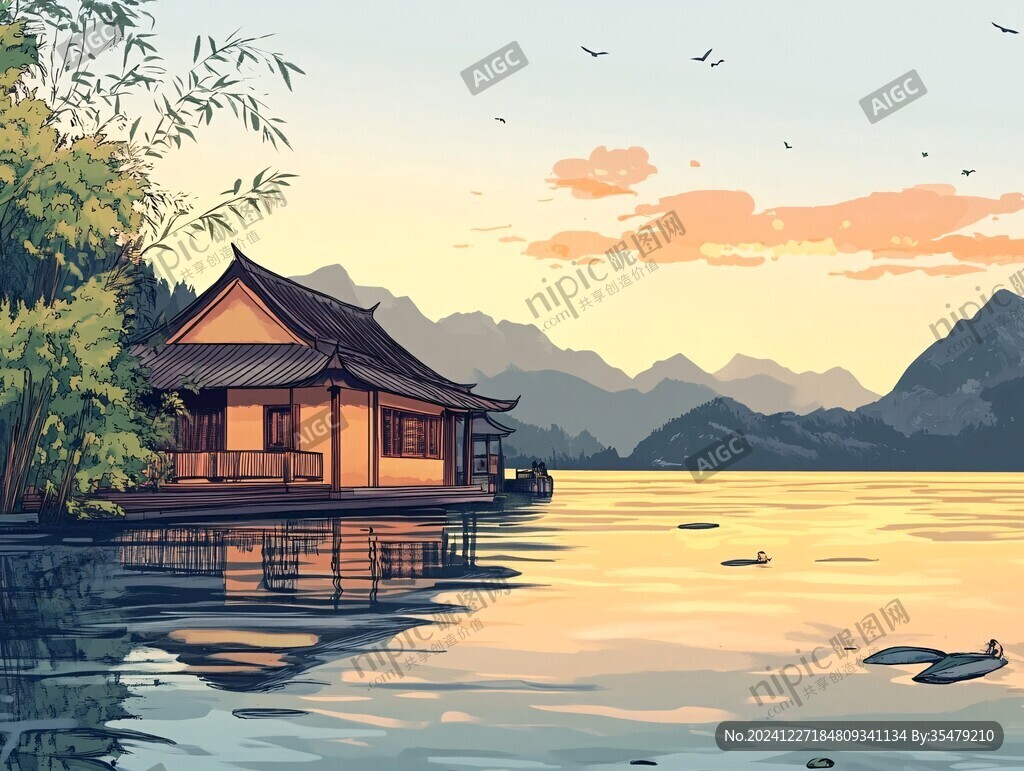 湖心亭插画