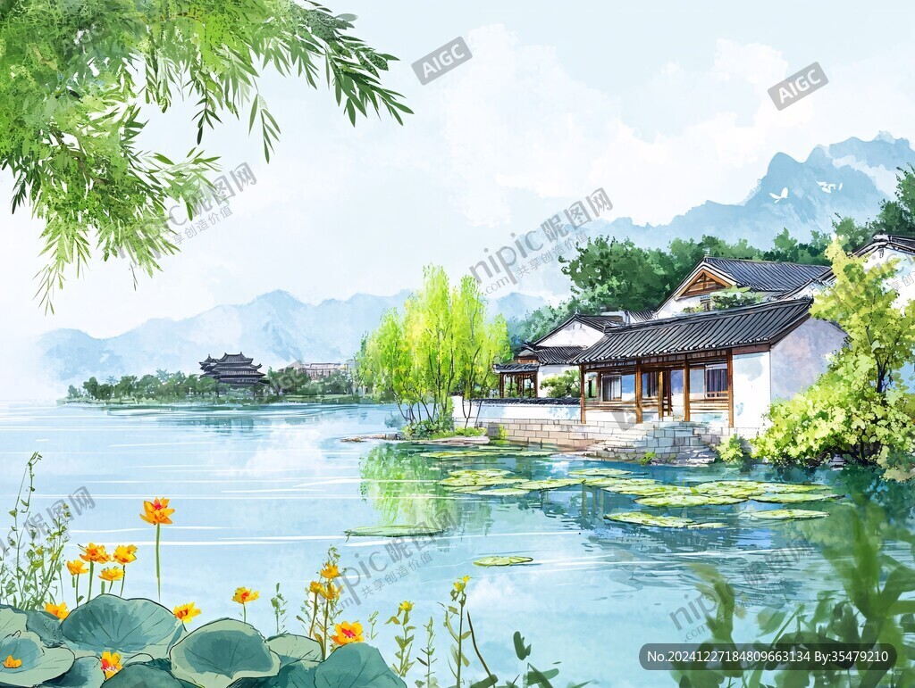 曲院风荷插画