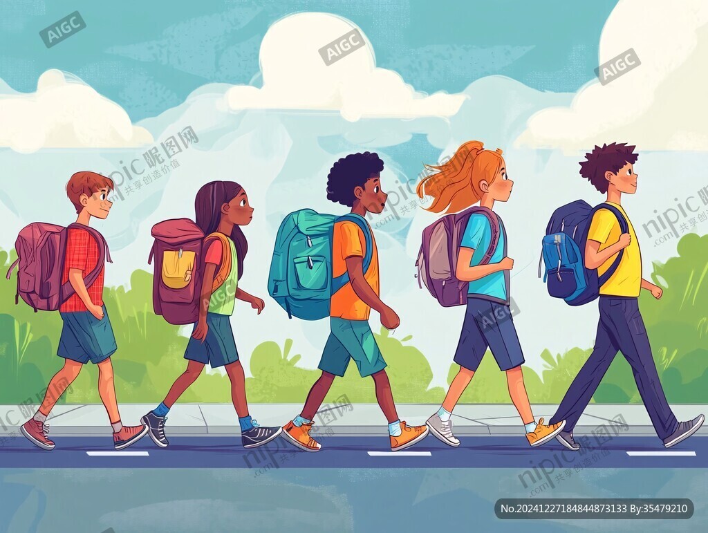 背着书包的学生上学