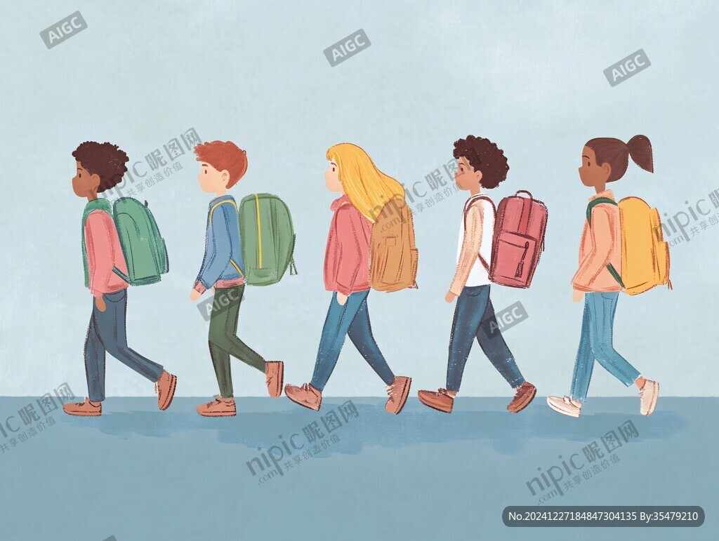 排队上学