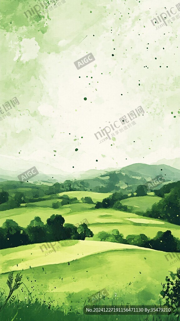 手绘绿色风景