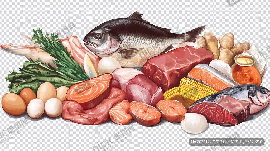 鱼肉手绘插画