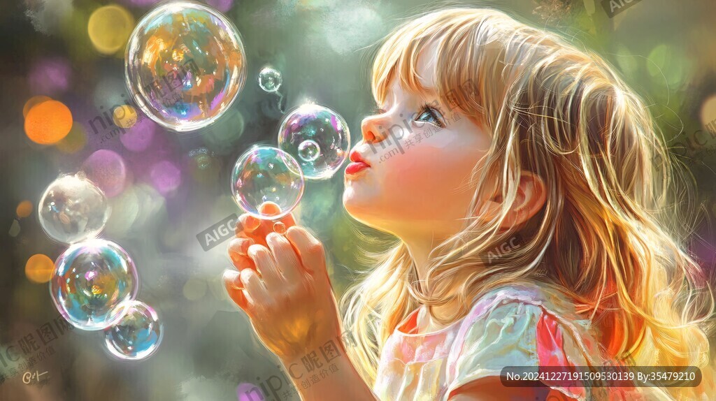 吹泡泡插画