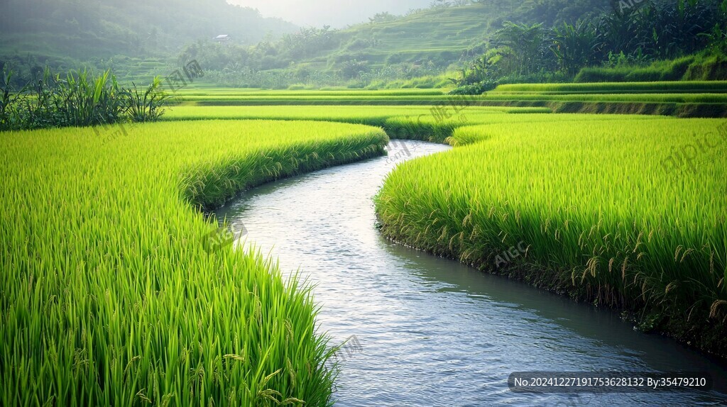小河边的稻田