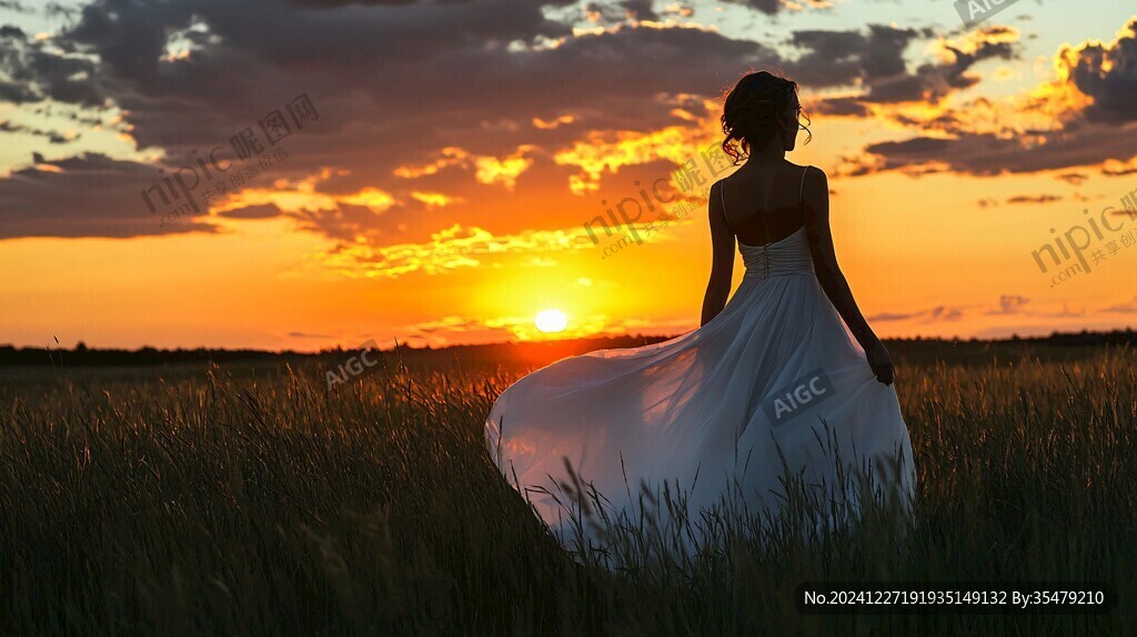 夕阳美女背影