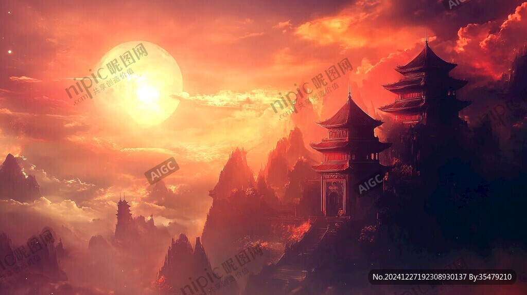 天界晓钟风景插画