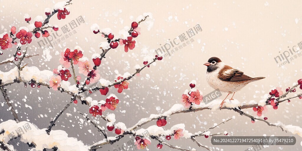 冰雪红梅插画